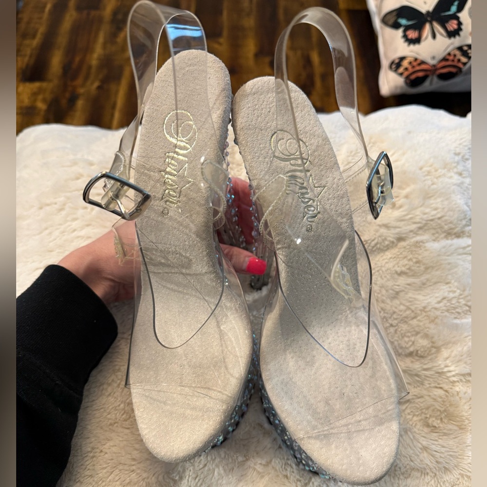 🔥 NWOT Pleaser Stardance Heels sz 7 Clear with Rhinestones! Sparkles Barbie✨ - Picture 5 of 11